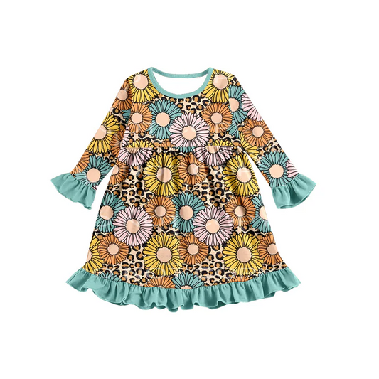 Custom Baby Girls Colorful Sunflowers Knee Length Dresses D 5.9