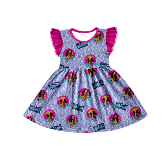 Custom Baby Girls Cartoon Movie Flutter Sleeve Knee Length Dresses D 5.9