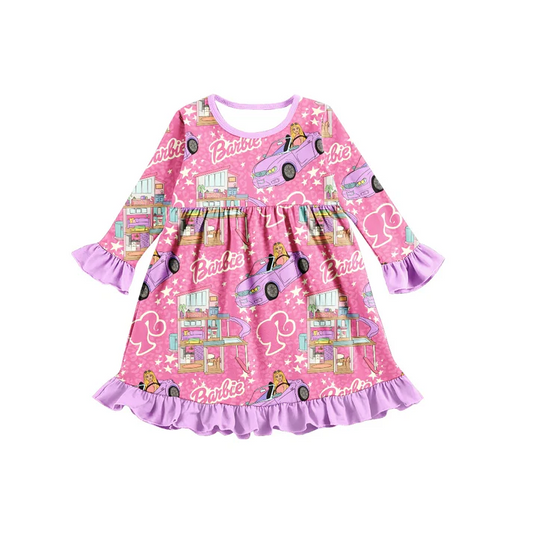 Custom Baby Girls Pink Doll Long Sleeve Dresses D 5.10