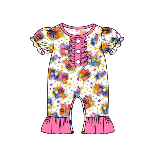 Custom Baby Girls Short Sleeve Cartoon Rompers D 5.10