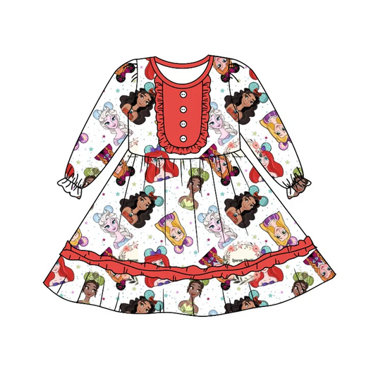 Custom Baby Girls Princess Red Ruffle Knee Length Dresses  D 5.10