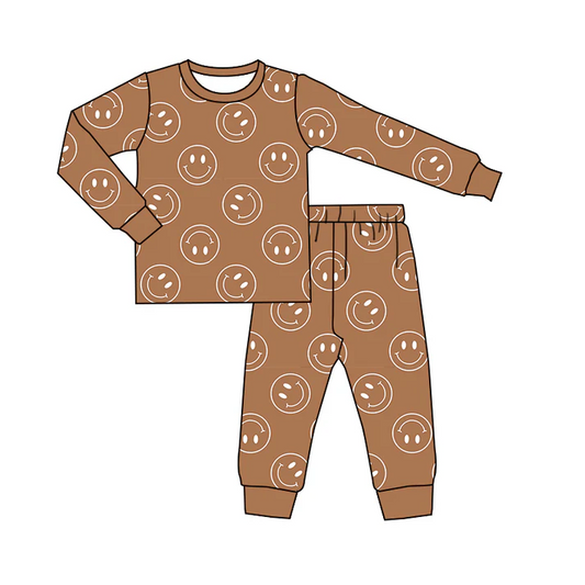 Custom Baby Kids Brown Face Spring Fall Pajamas Clothes Sets  D 5.10