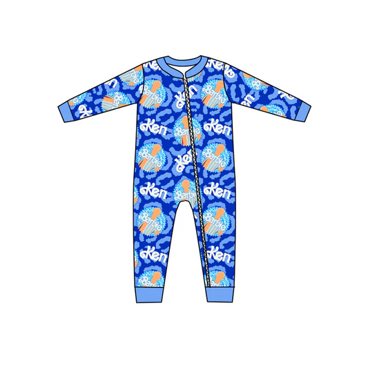 Custom Baby Girls Long Sleeve Doll Blue Leopard Rompers  D 5.10