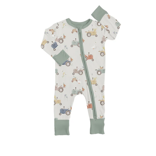 Custom Baby Boys Long Sleeve Duck Tractor Rompers  D 5.10