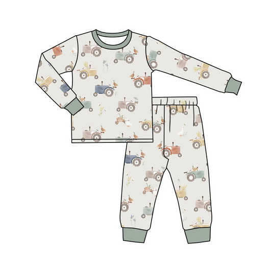 Custom Baby Boys Green Duck Tractor Pajamas Clothes Sets D 5.10