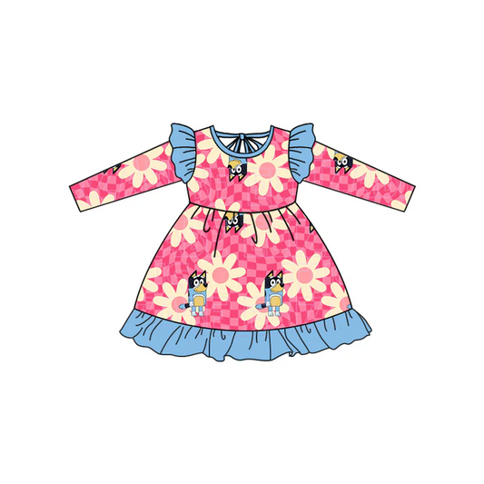Custom Baby Girls Flowers Dogs Ruffle Dresses D 5.10