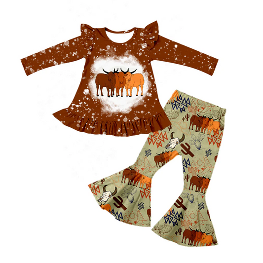 Custom Baby Girls Cow Bell Pants Clothing Sets D 5.10