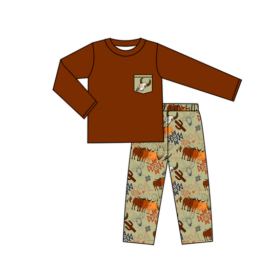 Custom Baby Boys Cow Pockets Pants Clothing Sets D 5.10