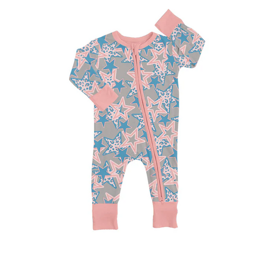 Custom Baby Girls Pink Stars Zip Rompers D 5.10