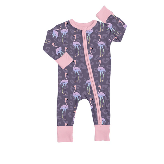 Custom Baby Girls Fall Flamigo Zip Rompers D 5.10