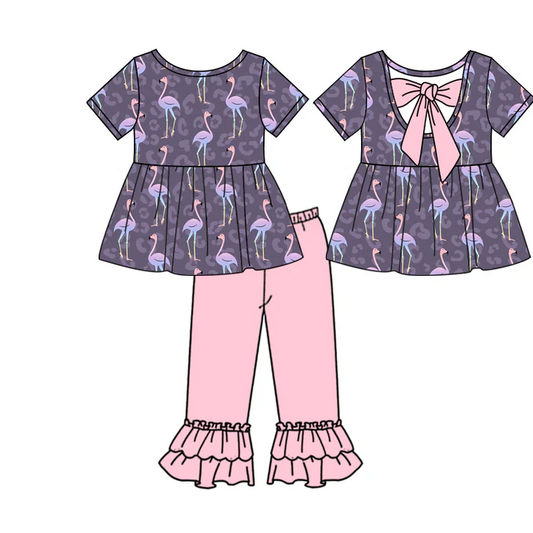Custom Baby Girls Flamingo Tunic Pants Clothing Sets D 5.10