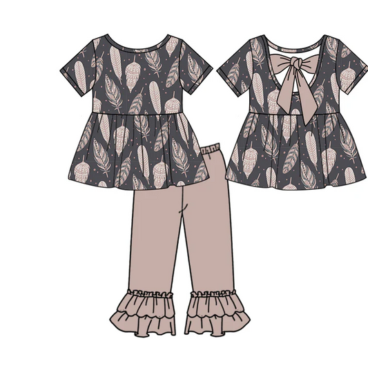 Custom Baby Girls Fall Leaves Bow Tunic Pants Clothing Sets D 5.10