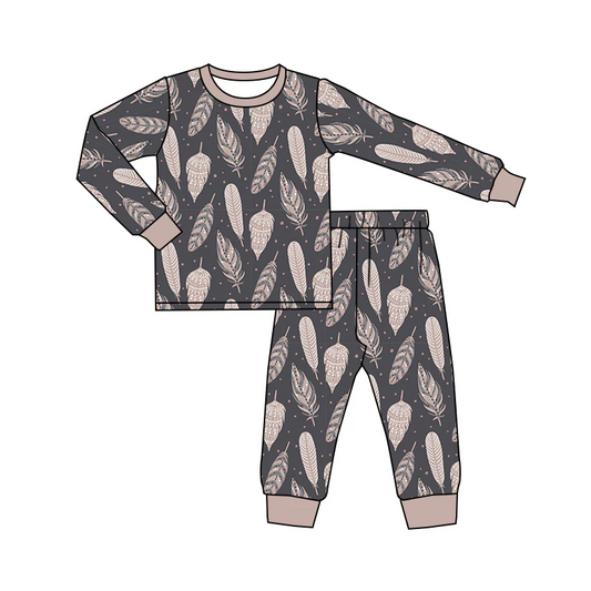 Custom Baby Girls Fall Leaves Pajamas Clothing Sets D 5.10