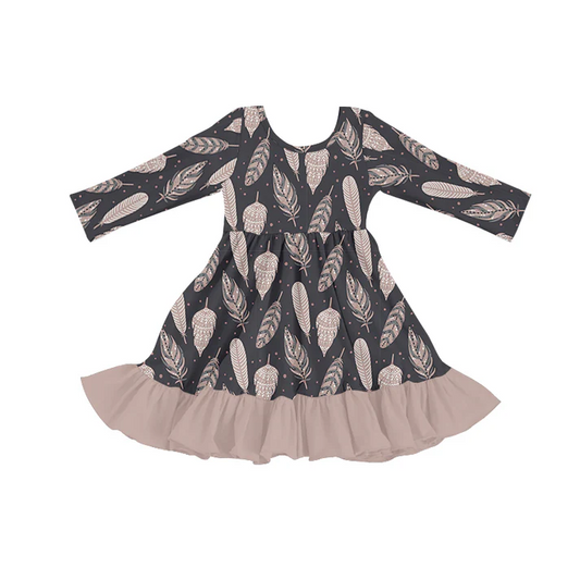 Custom Baby Girls Fall Leaves long sleeve Knee Length Dresses D 5.10