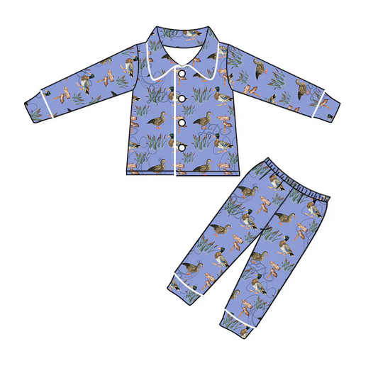 Custom Baby Kids Duck Buttons Up Fall Pajamas Clothes Sets  D 5.10