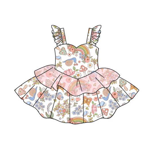 Custom Baby Girls Butterfly Colorful Ruffle Straps Dresses D 5.10