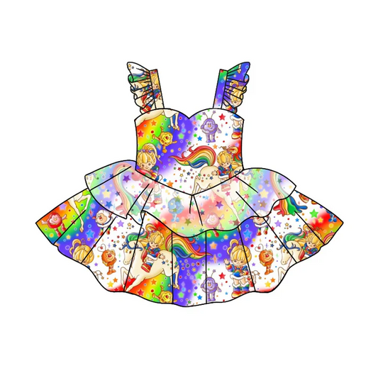 Custom Baby Girls Unicorn Colorful Ruffle Straps Dresses D 5.10
