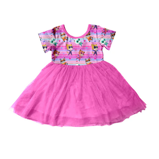 Custom Baby Girls Short Sleeve Cats Pink Tutu Dresses D 5.10