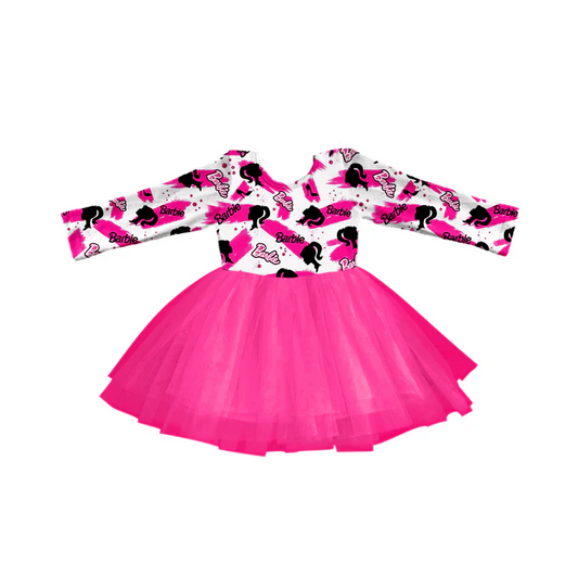 Custom Baby Girls Long Sleeve Doll Pink  Dresses D 5.12