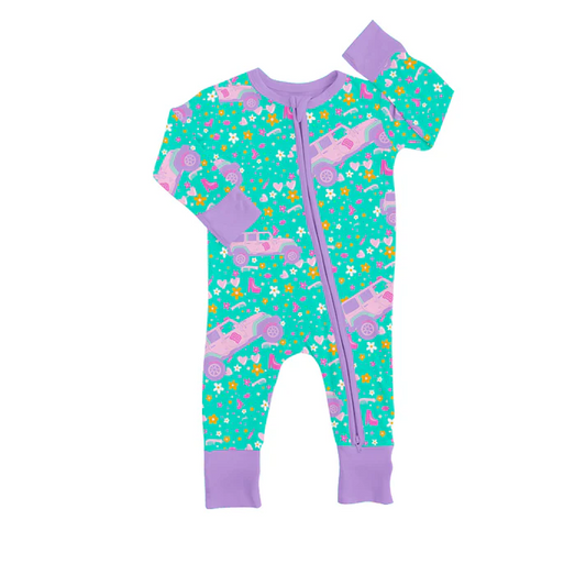 Custom Baby Girls Pink Doll Flowers Zip Rompers D 5.12