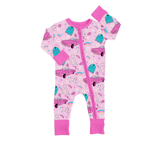 Custom Baby Girls Pink Doll Party Zip Rompers D 5.12
