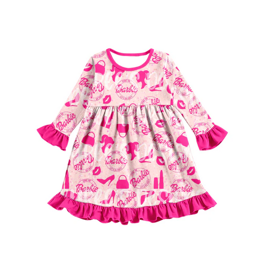 Custom Baby Girls Pink Doll A-Line Dresses D 5.12