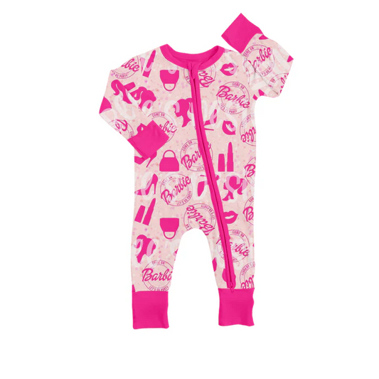 Custom Baby Girls Pink Doll Zip Rompers D 5.12