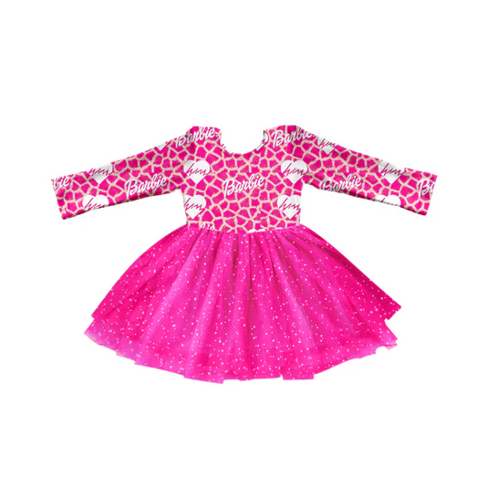 Custom Baby Girls Long Sleeve Doll Hotpink Tutu Dresses D 5.12