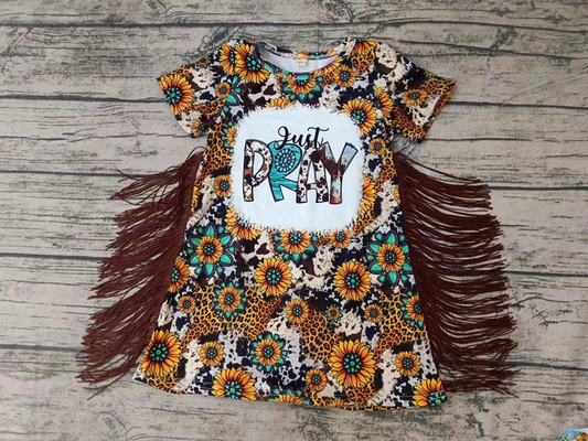 Custom Baby Girls Pray Sunflower Tassel Dresses D 5.12