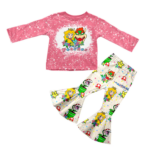 Custom Baby Girls Pink Game Cartoon Pants Clothing Sets D 5.12