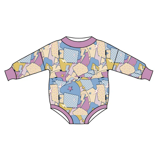 Custom Baby Girls Lavender Patchwork Print Rompers D 5.12