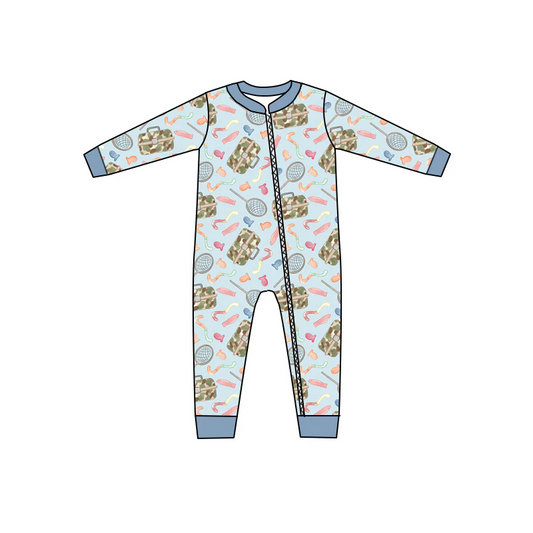 Custom Baby Boys Fishing Blue Zip Rompers D 5.12