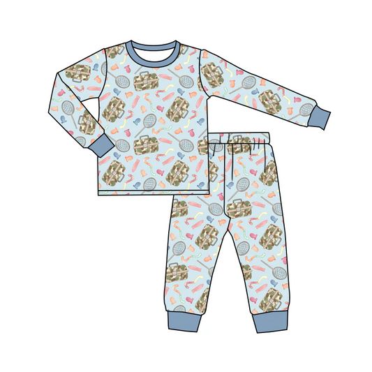 Custom Baby Boys Blue Fishing Pajamas Clothing Sets D 5.12