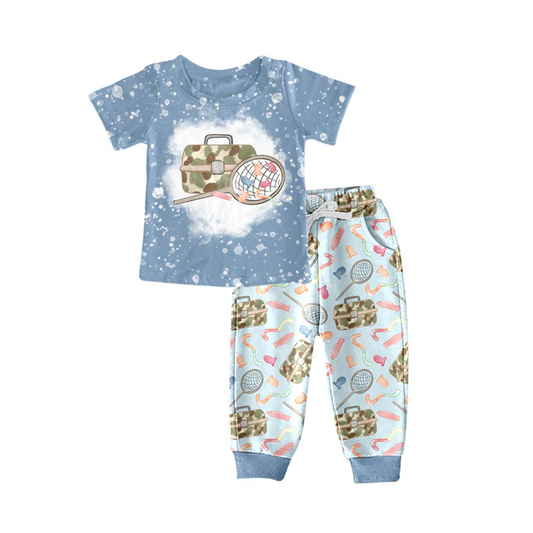 Custom Baby Boys Blue Fishing Bottom Pants Clothing Sets D 5.12