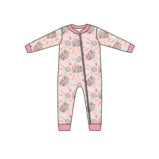 Custom Baby Girls Fishing Pink Zip Rompers D 5.12