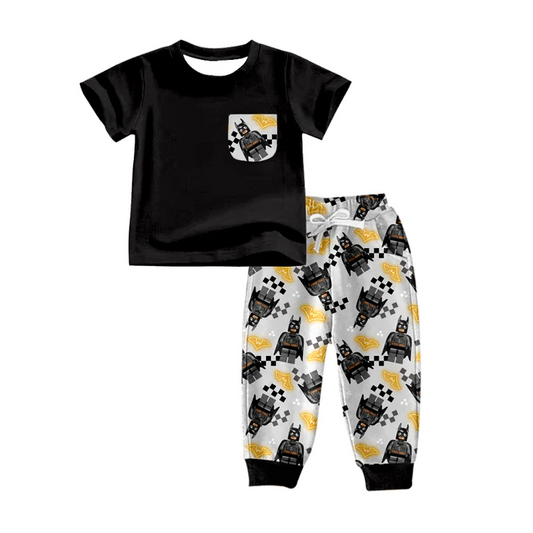 Custom Baby Boys Cartoon Bats Pocket Tee Top Pants Clothing Sets D 5.12