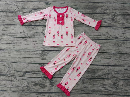 Custom Baby Girls Christmas Pink Soldier Pajamas Clothing Sets D 5.12