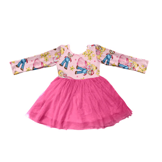Custom Baby Girls Long Sleeve Game Pink Tutu Dresses D 5.12