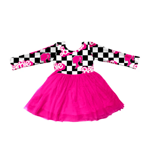 Custom Baby Girls Long Sleeve Doo Checkered Tutu Dresses D 5.13