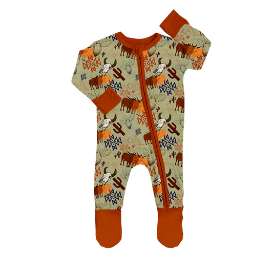 Custom Baby Boys Western Cow Cactus Zip Rompers D 5.13