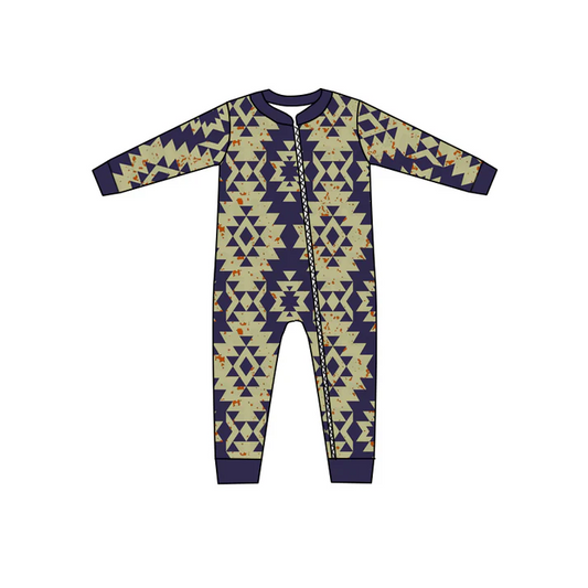 Custom Baby Kids Navy Aztec Western Zip Rompers D 5.13