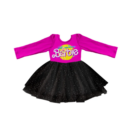 Custom Baby Girls Pink Doll Long Sleeve Black Sparkle Tutu Dresses D 5.13