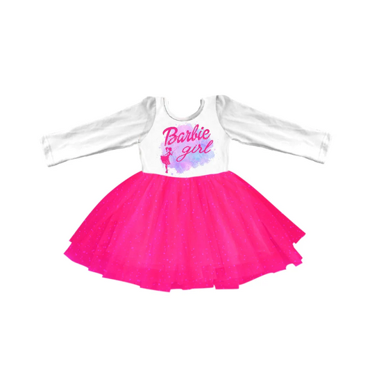 Custom Baby Girls White Long Sleeve Pink Sparkle Tutu Dresses D 5.13