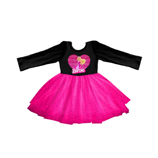 Custom Baby Girls Black Long Sleeve Pink Sparkle Tutu Dresses D 5.13