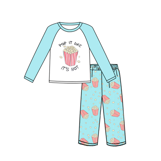 Custom Baby Kids Pop Blue Color Shirt Pants Pajamas Clothing SetsD 5.13