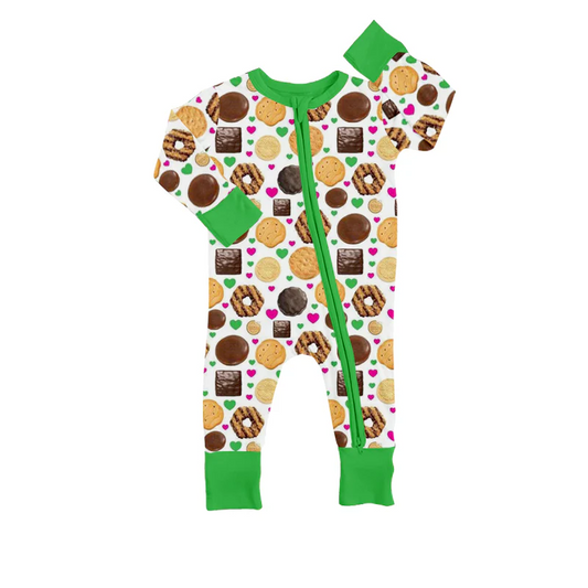 Custom Baby Infant Green Donuts Zip Rompers D 5.13
