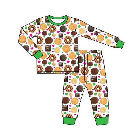 Custom Baby Kids Green Donuts Pants Pajamas Clothing Sets D 5.13