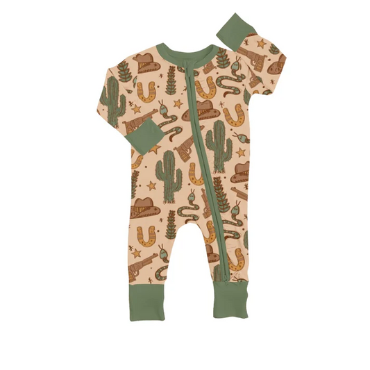 Custom Western Baby Kids Cactus Green Color Zip Rompers D 5.13