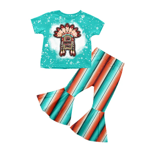 Custom Western Baby Girls Green Stripes Bell Pants Clothing Sets D 5.13