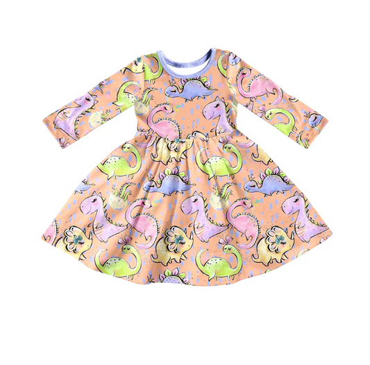Custom Cute Dinosaur Baby Girls Children Twirl Dresses D 5.13